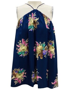 ZIMMERMANN NAVY BOUQUET HALTER NECK BLOUSE